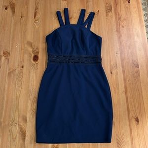 Semi Formal Mutli Strap with Waistline Mesh Detail Dress